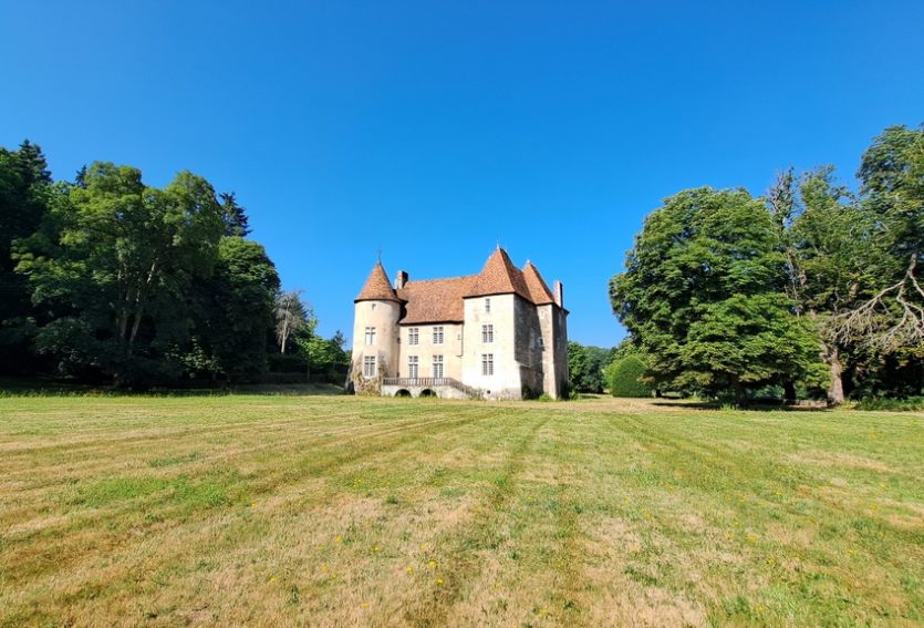 Splendide château M.H. avec chapelle romane, gîtes, dépendances et parc de 14 ha.